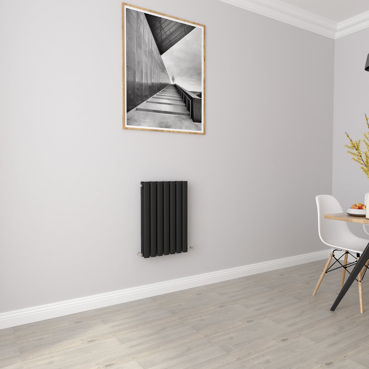 Aidal- Designer Horizontal 600x413mm Double Black Oval Column Radiator