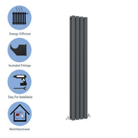 Aidal- Designer Vertical 1600x236mm Double Anthracite Oval Column Radiator