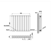 600x590mm black double oval column radiator dimension