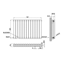 600x767mm black double oval column radiator dimension