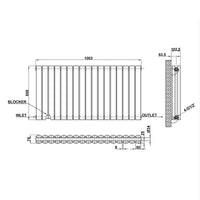 600x1003mm black double oval column radiator dimension