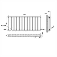 600x1180mm black double oval column radiator dimension