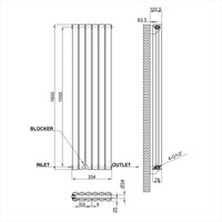 1600x354mm black double oval column radiator dimension