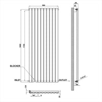 1800x590mm black single oval column radiator dimension