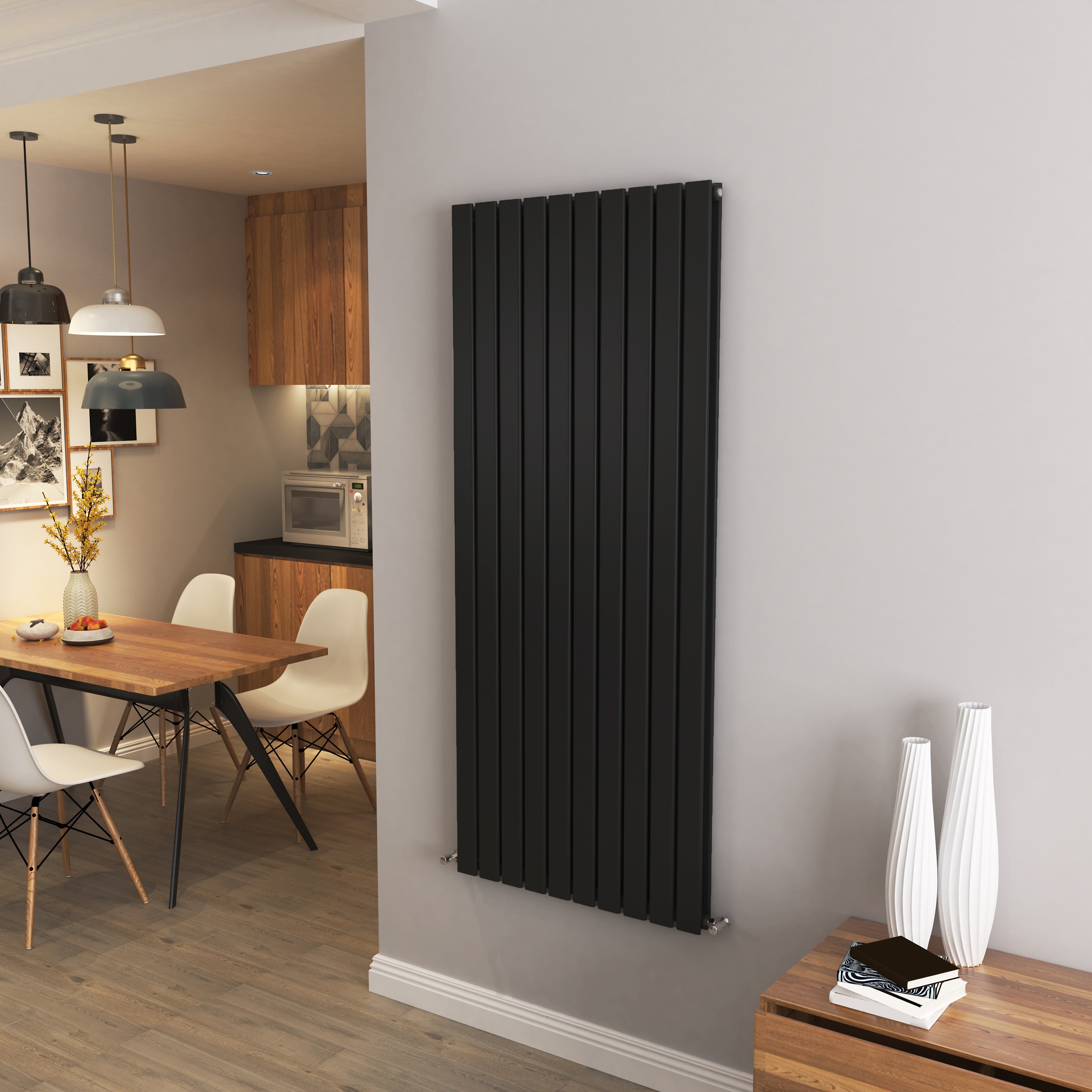 AICA - Modern Vertical 1600x680mm Double Black Flat Panel Radiator