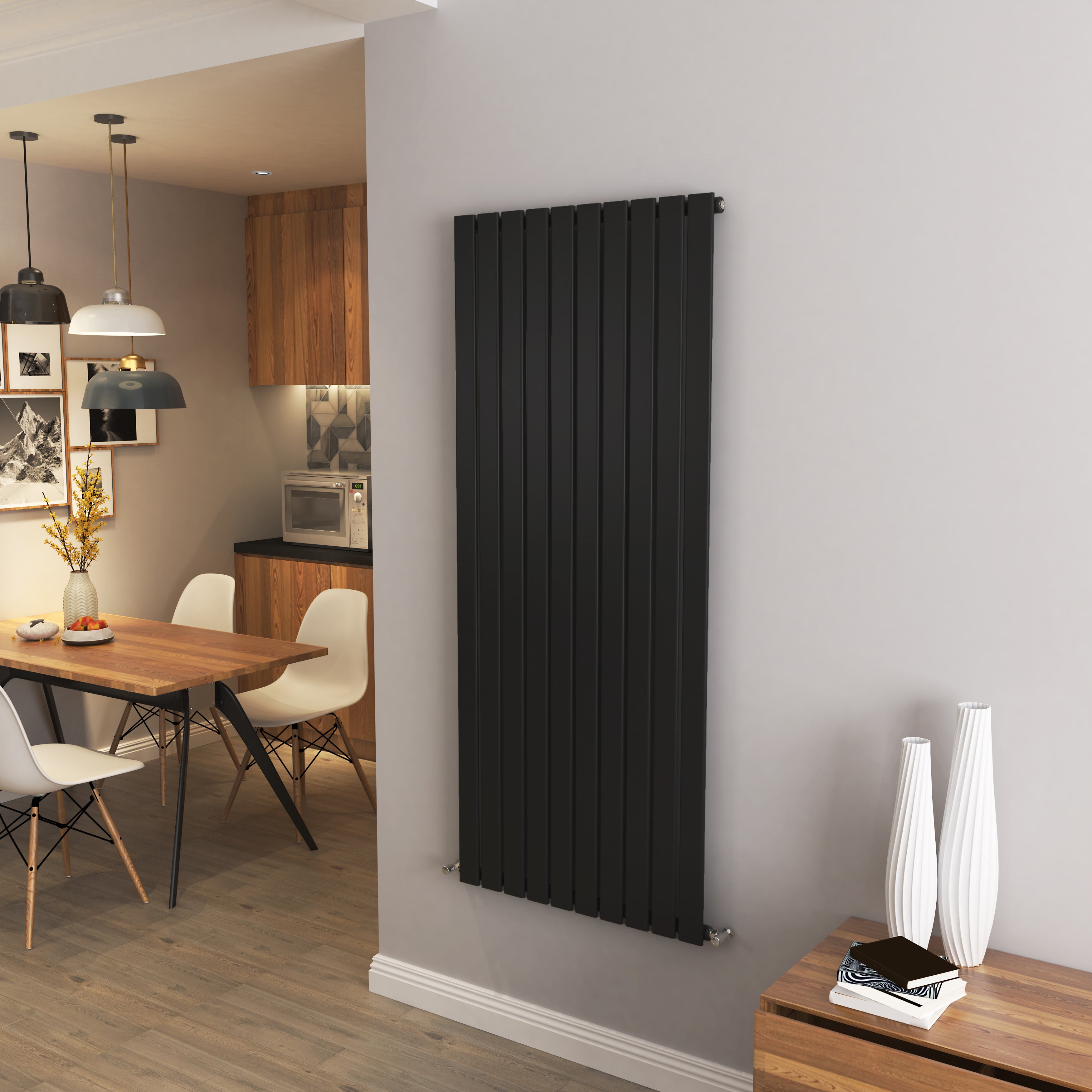 AICA - Modern Vertical 1600x680mm Single Black Flat Panel Radiator