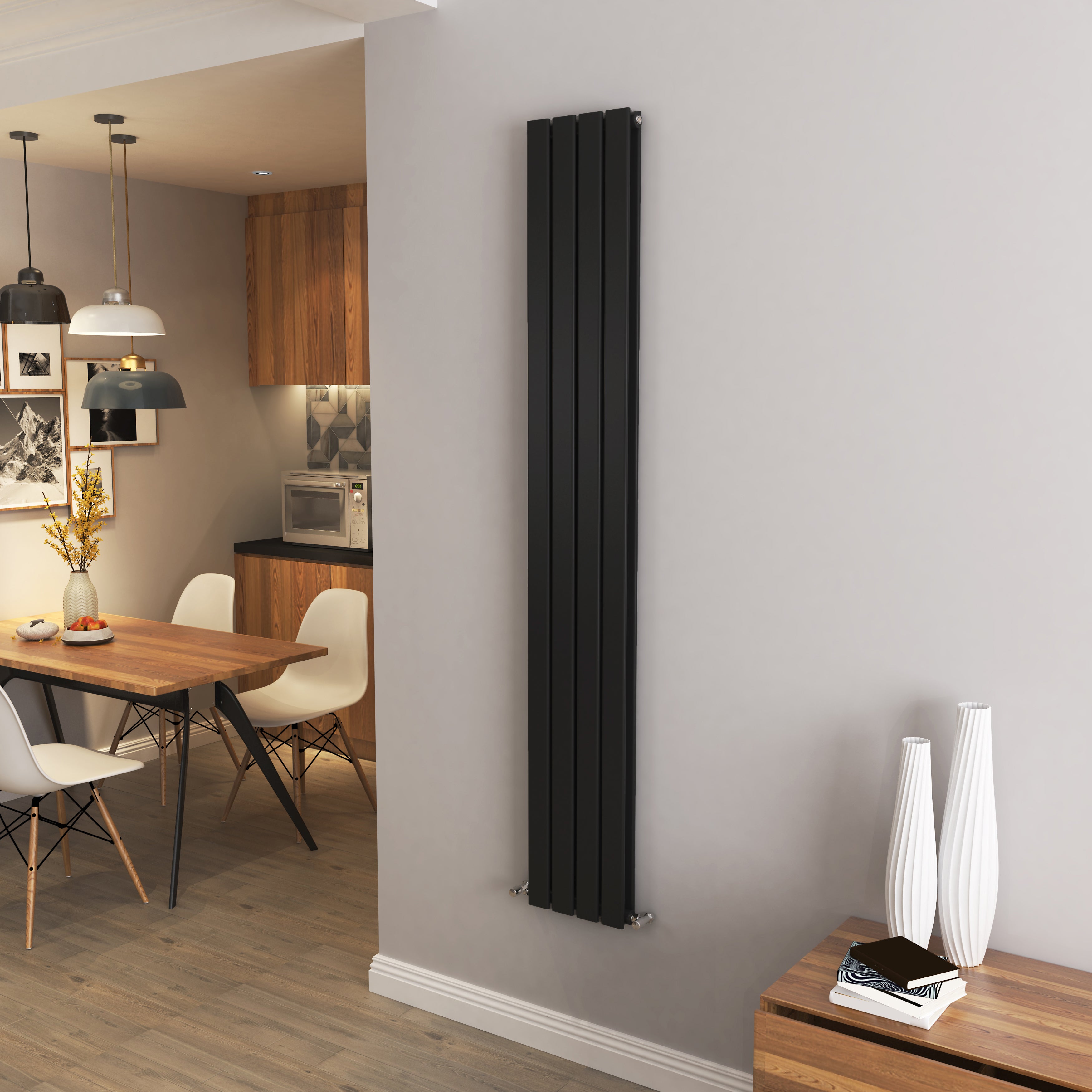 AICA - Modern Vertical 1600x272mm Double Black Flat Panel Radiator