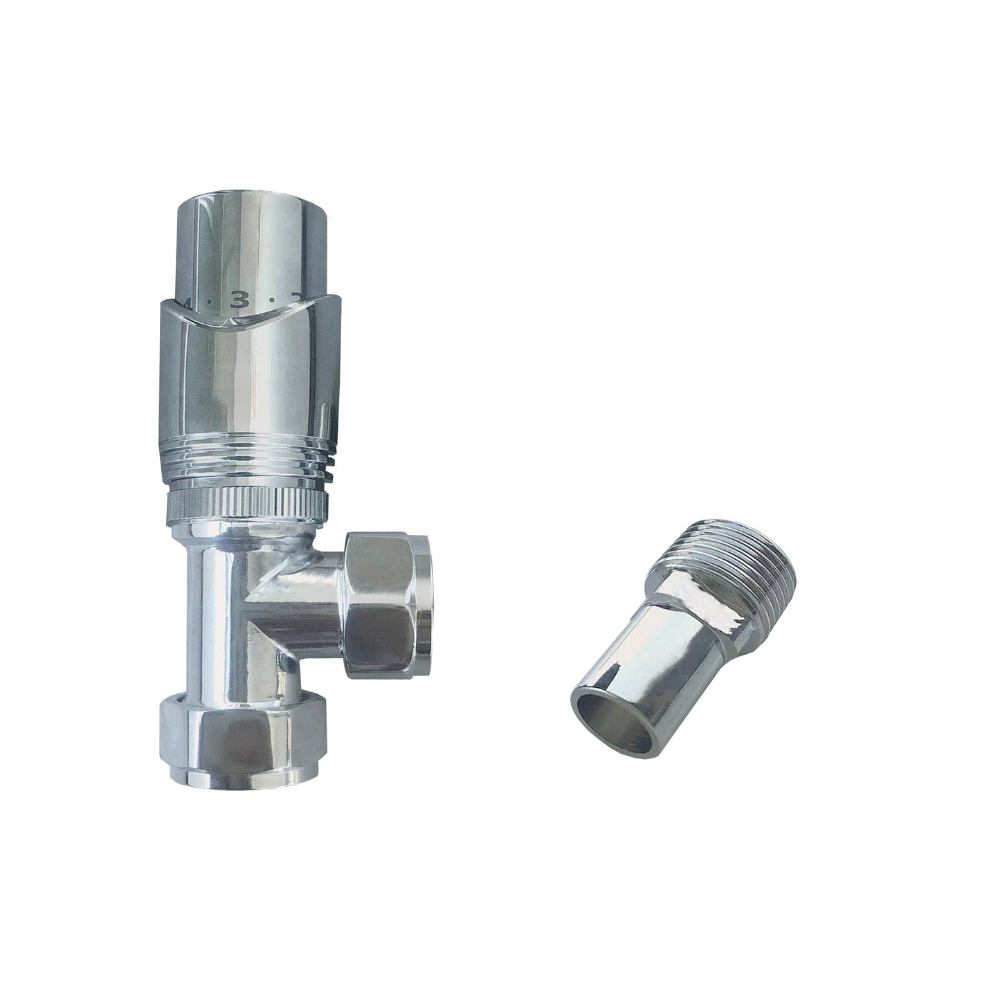 Aidal- TRV Thermostatic Chrome Radiator 15mm x 1/2 Angled Valves