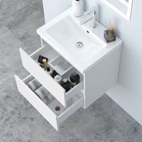 Glossy Vanity Unit, Wall Mounted, Detachable, Soft Close, Two-Drawer + Write Artificial stone Basin