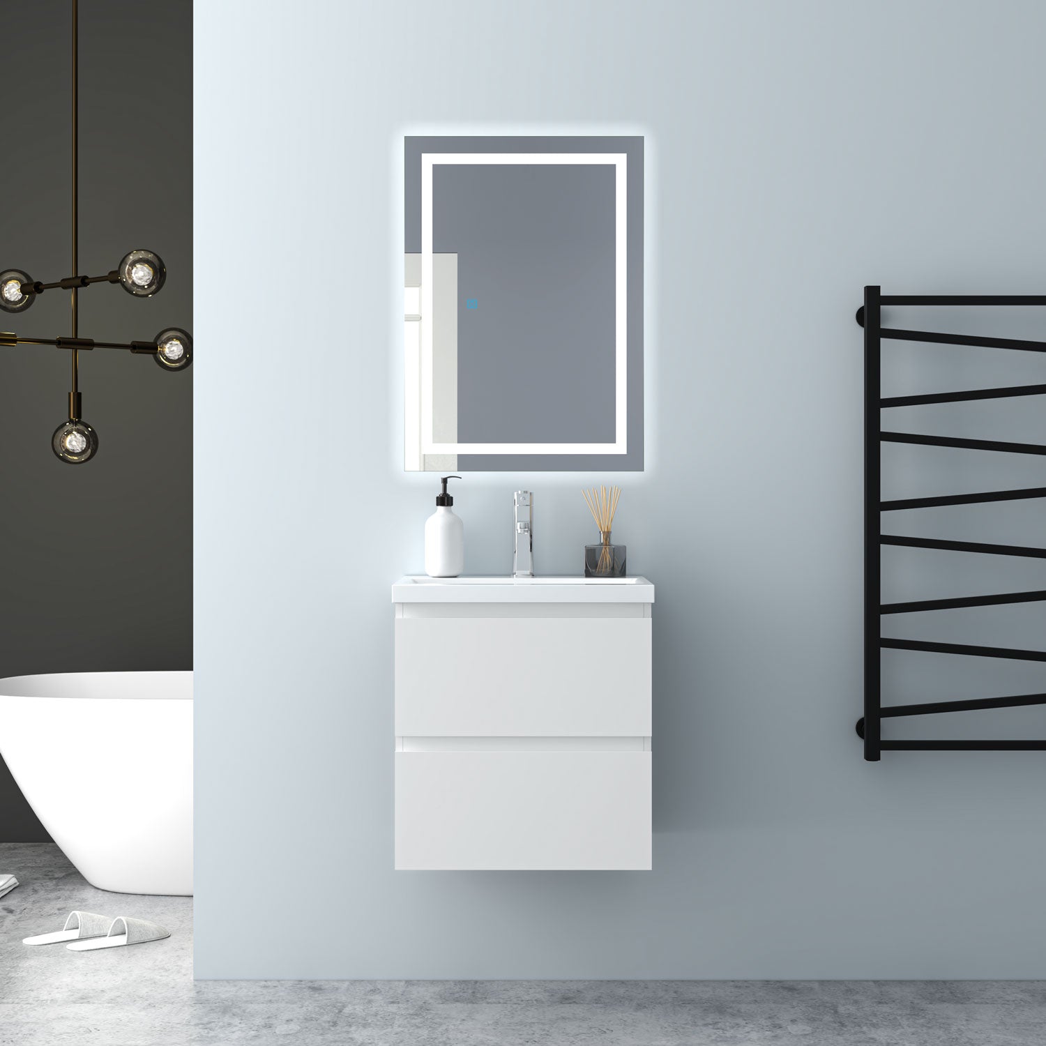 Glossy Vanity Unit, Wall Mounted, Detachable, Soft Close, Two/Four Drawer + Write Ceramic Basin