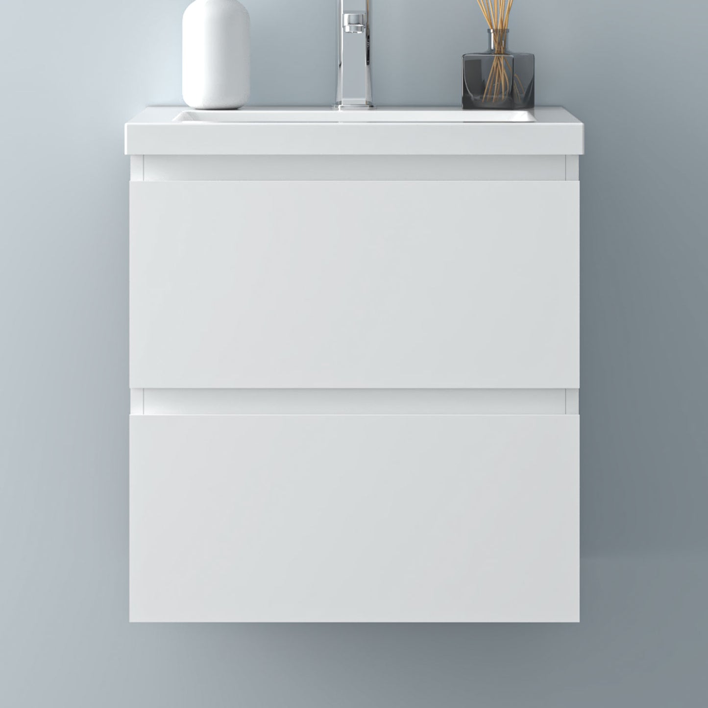 Glossy Vanity Unit, Wall Mounted, Detachable, Soft Close, Two-Drawer + Write Artificial stone Basin