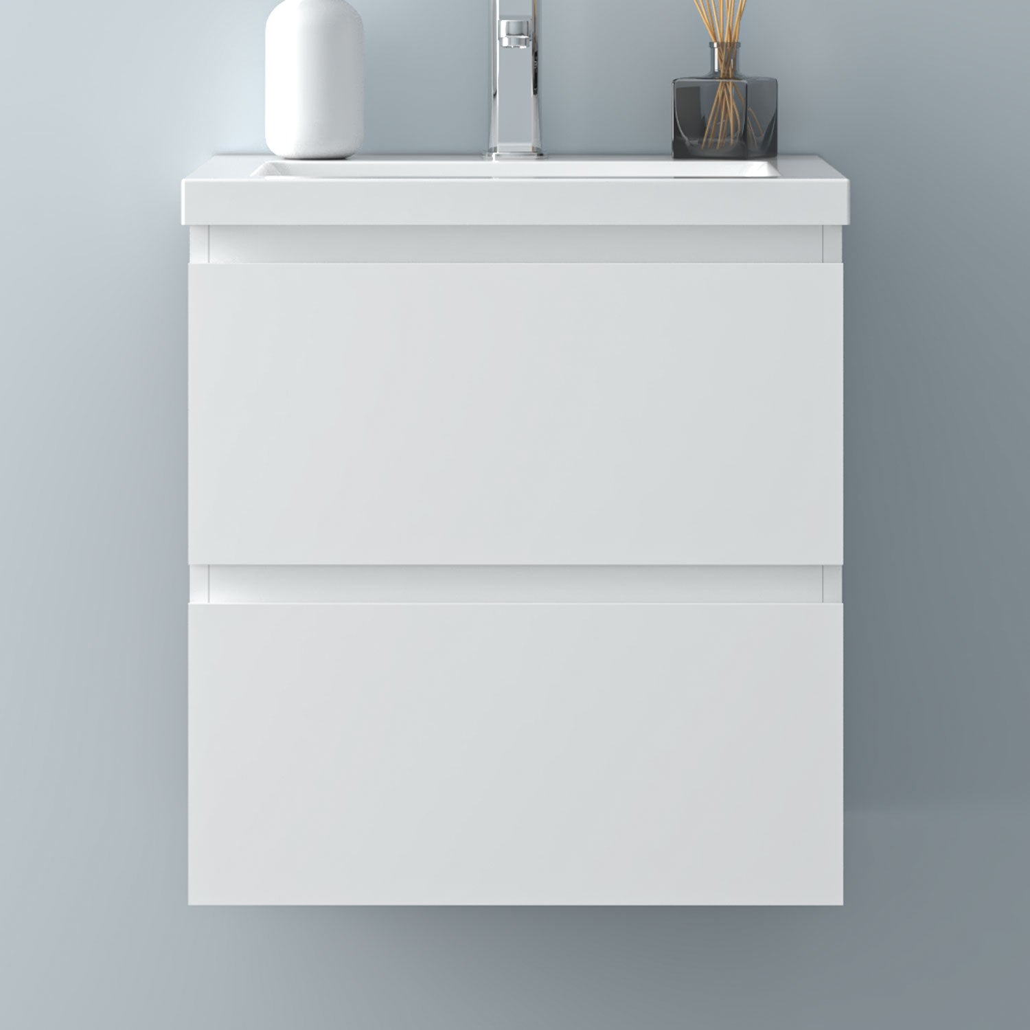 Glossy Vanity Unit, Wall Mounted, Detachable, Soft Close, Two-Drawer + Write Artificial stone Basin