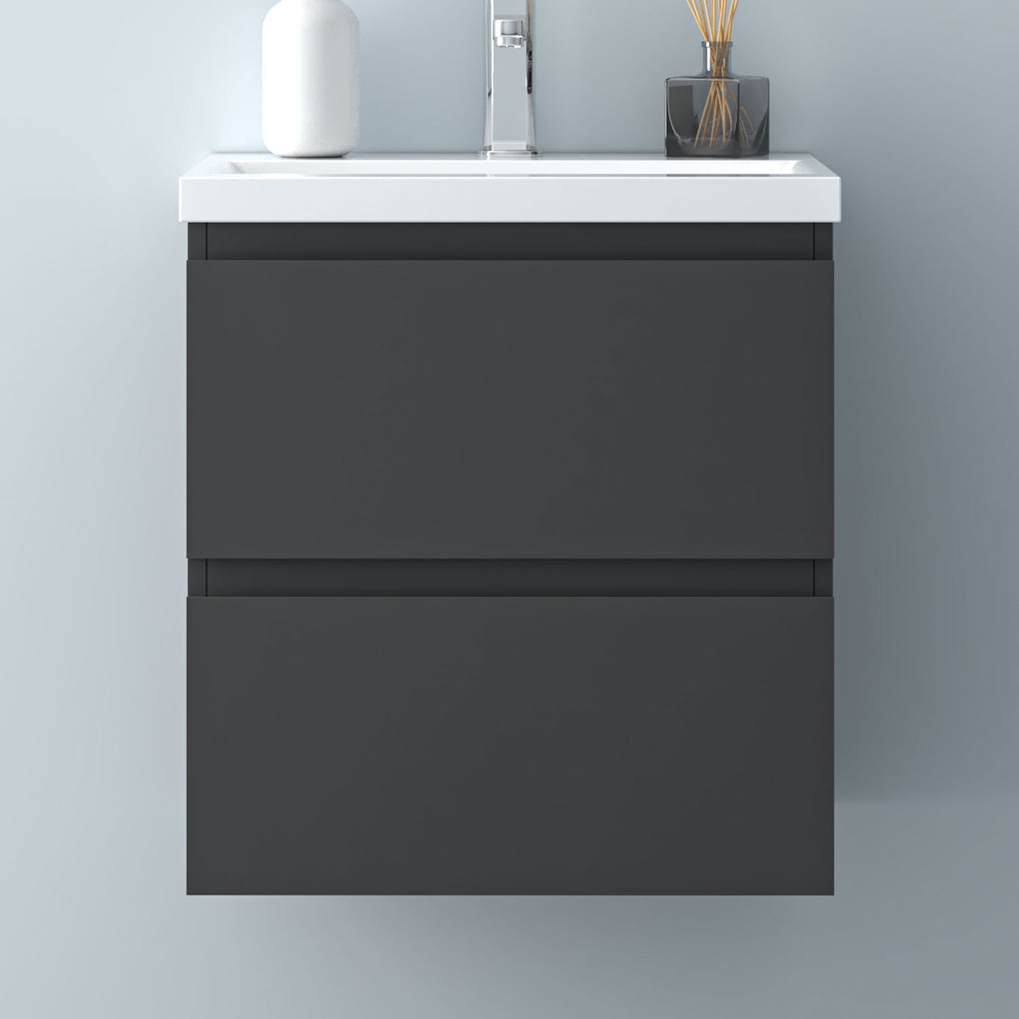 Glossy Vanity Unit, Wall Mounted, Detachable, Soft Close, Two/Four Drawer + Write Ceramic Basin