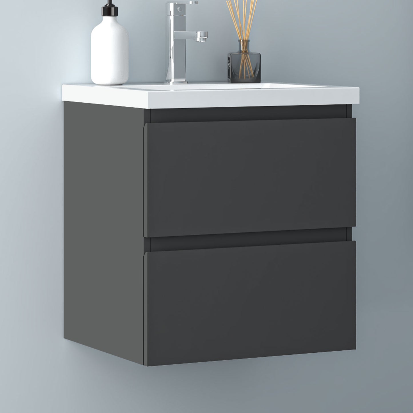 Glossy Vanity Unit, Wall Mounted, Detachable, Soft Close, Two/Four Drawer + Write Ceramic Basin