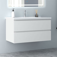 Glossy Vanity Unit, Wall Mounted, Detachable, Soft Close, Two/Four Drawer + Write Ceramic Basin
