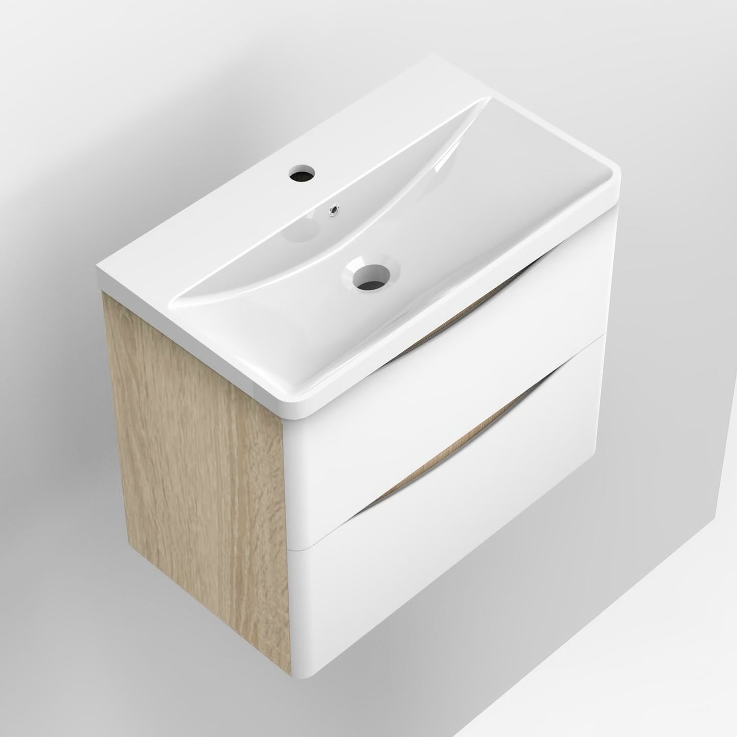 Wall Hung Bathroom Vanity Unit with Resin Basin, White and Oak