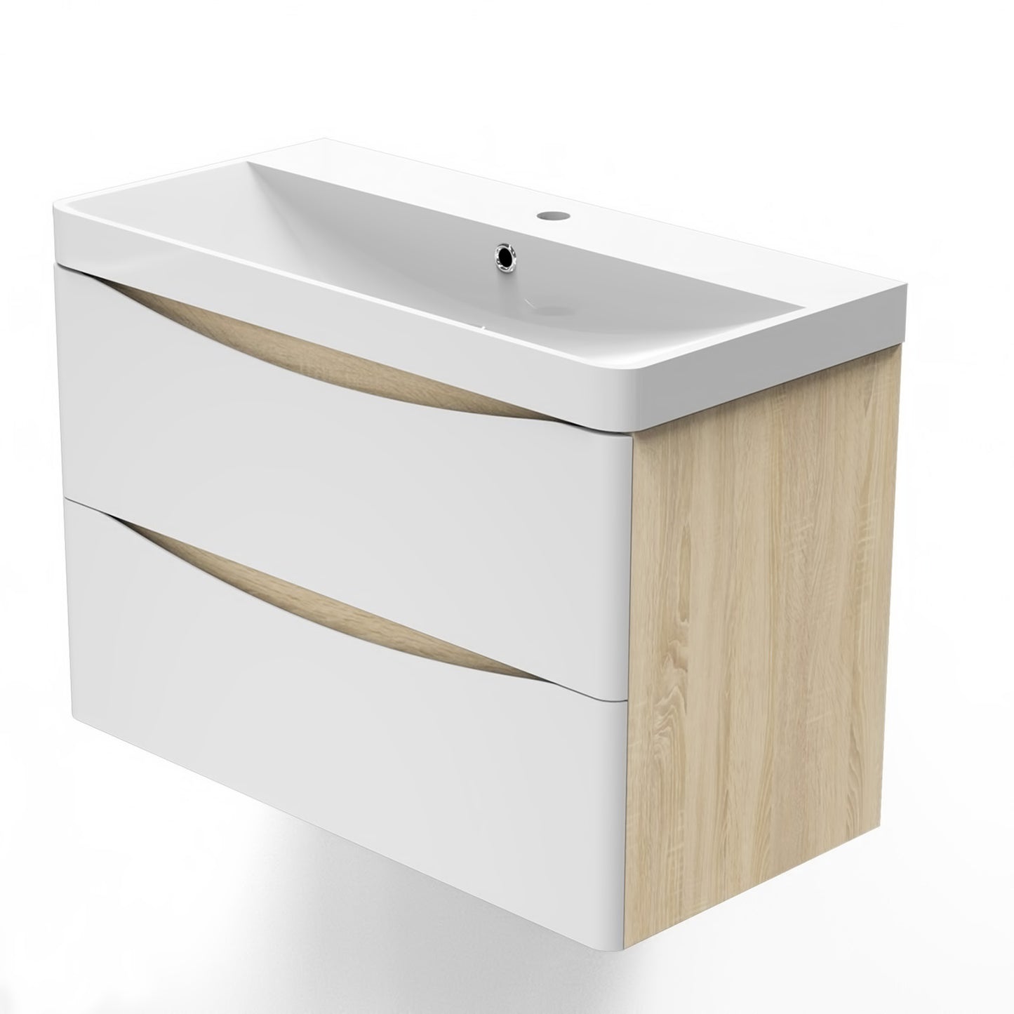 Wall Hung Bathroom Vanity Unit with Resin Basin, White and Oak