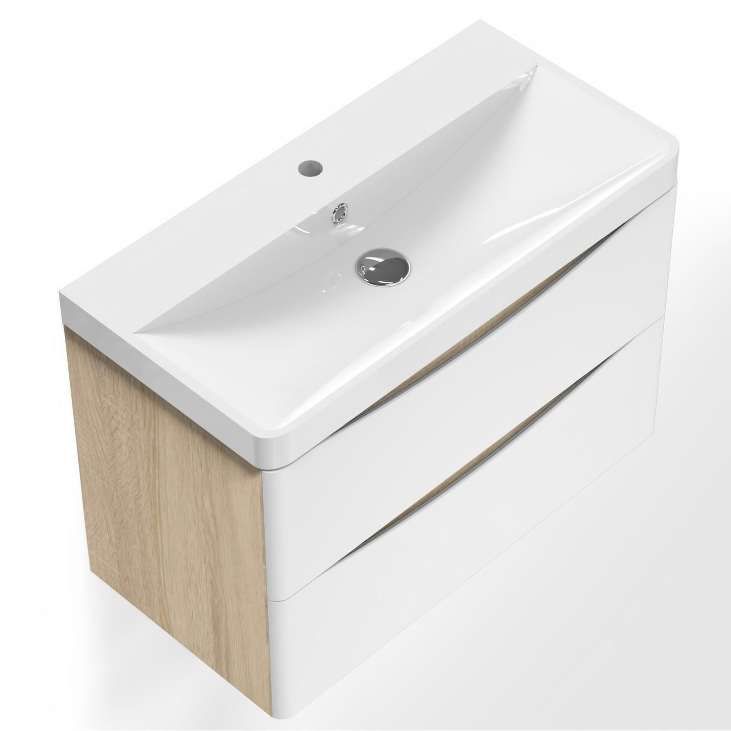 Wall Hung Bathroom Vanity Unit with Resin Basin, White and Oak