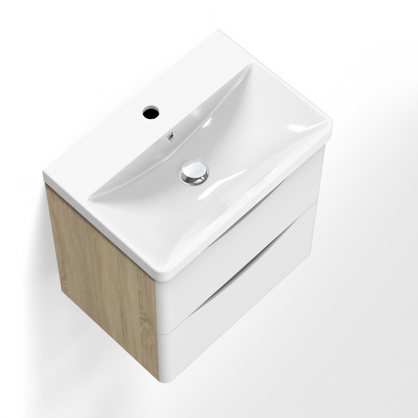 Wall Hung Bathroom Vanity Unit with Resin Basin, White and Oak
