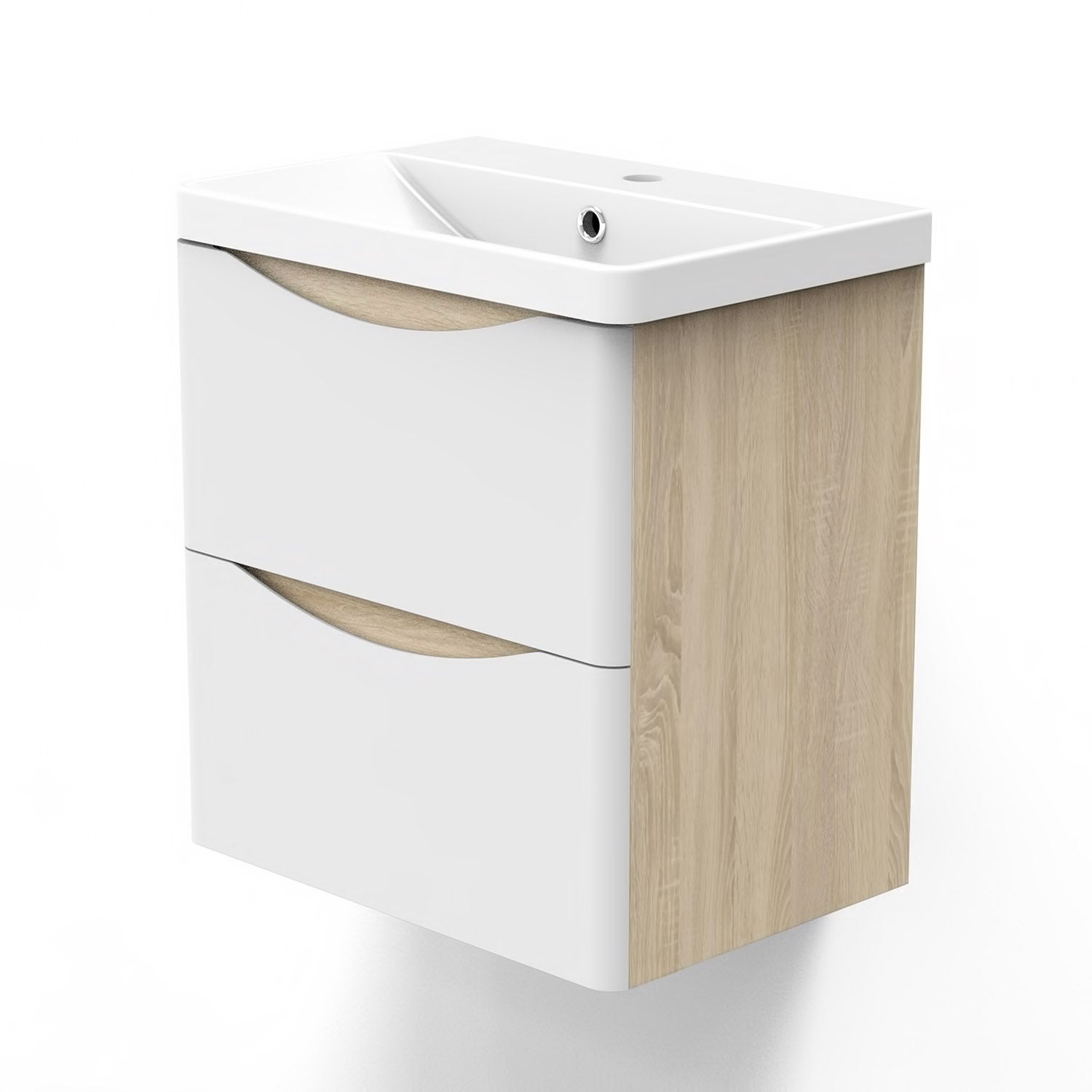 Wall Hung Bathroom Vanity Unit with Resin Basin, White and Oak