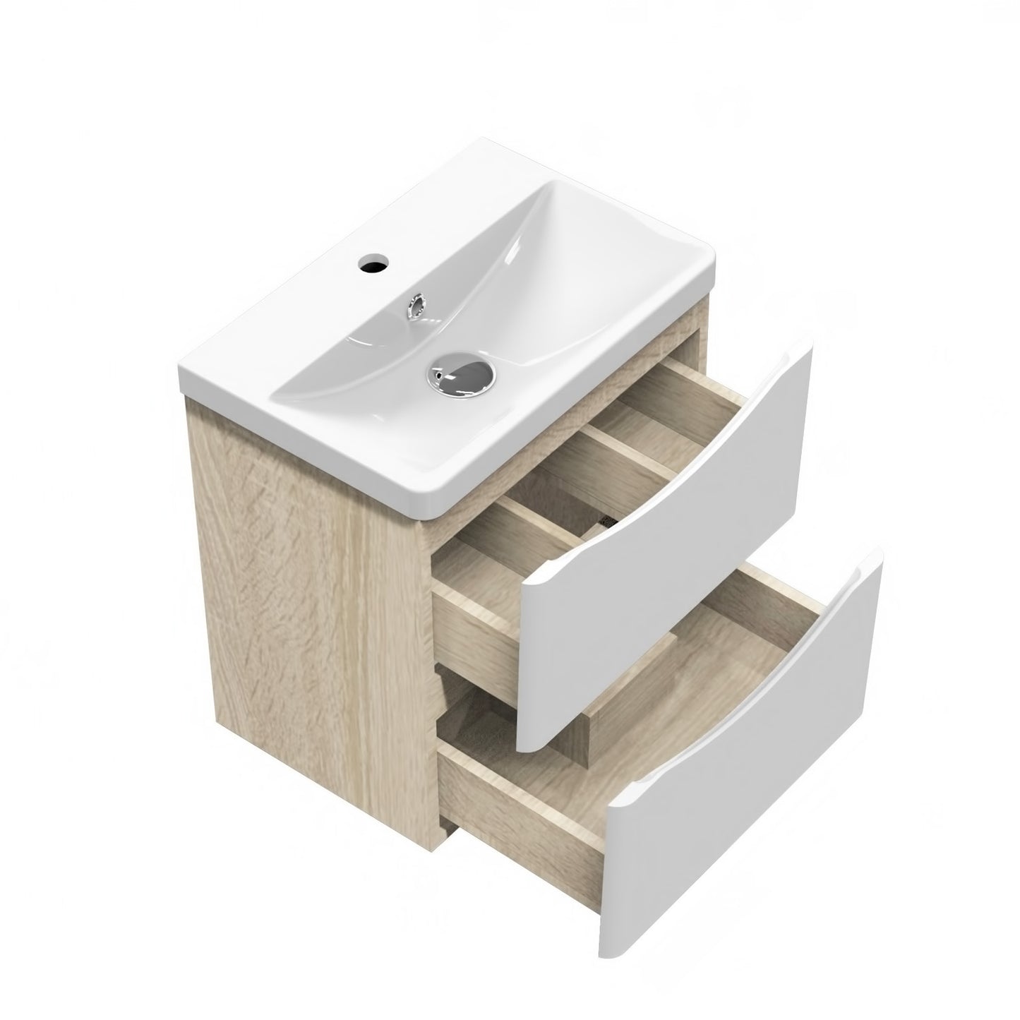 Wall Hung Bathroom Vanity Unit with Resin Basin, White and Oak