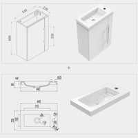 Cloakroom Bathroom Vanity Unit Wall Hung Compact Basin Door Unit 440mm
