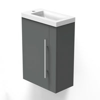 Cloakroom Bathroom Vanity Unit Wall Hung Compact Basin Door Unit 440mm