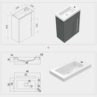 Cloakroom Bathroom Vanity Unit Wall Hung Compact Basin Door Unit 440mm