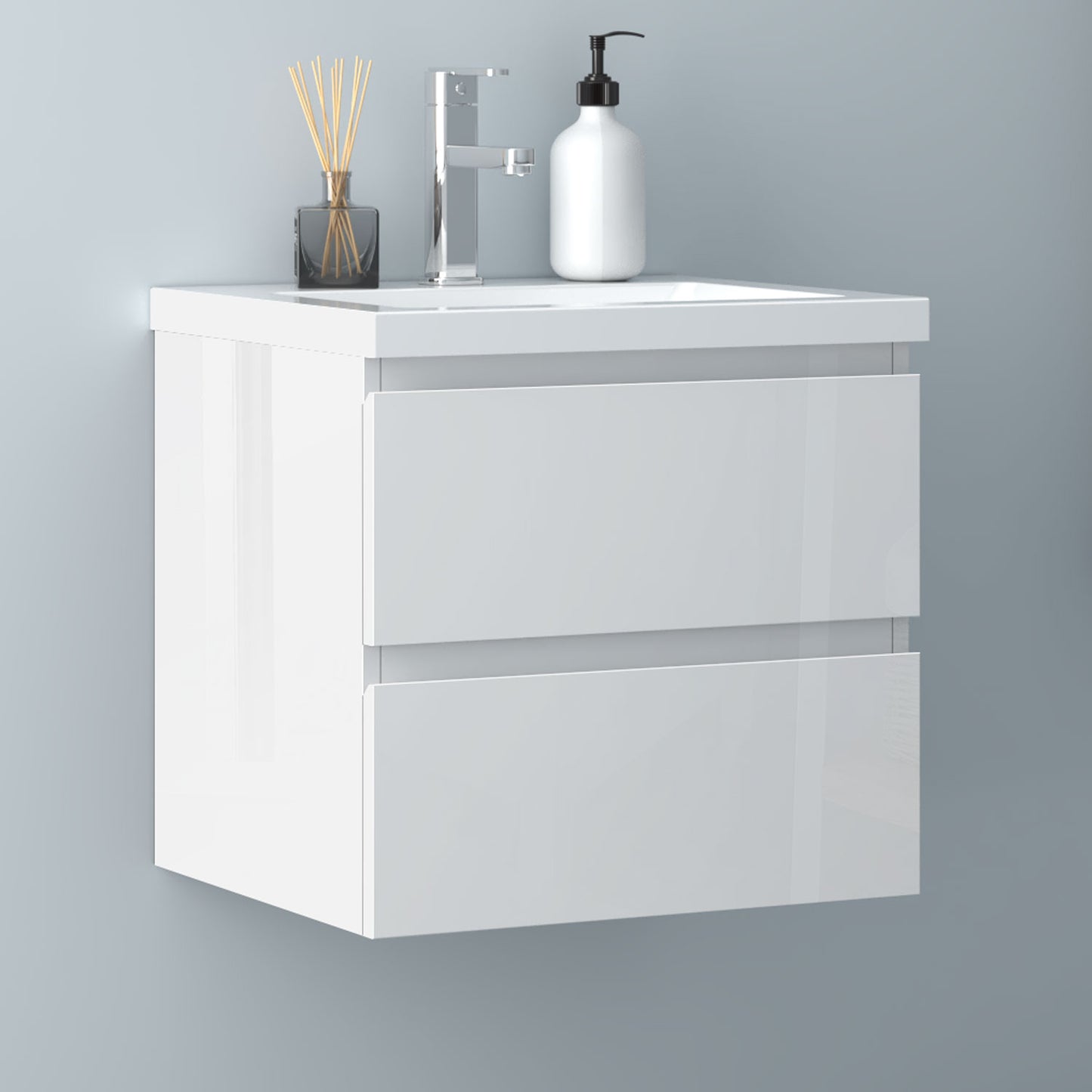 Wall Hung Bathroom Vanity Unit with Basin Sink Cabinet Gloss White