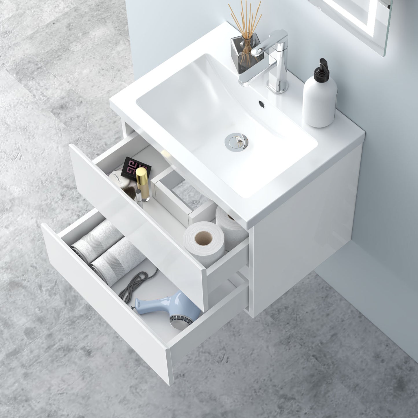 Wall Hung Bathroom Vanity Unit with Basin Sink Cabinet Gloss White