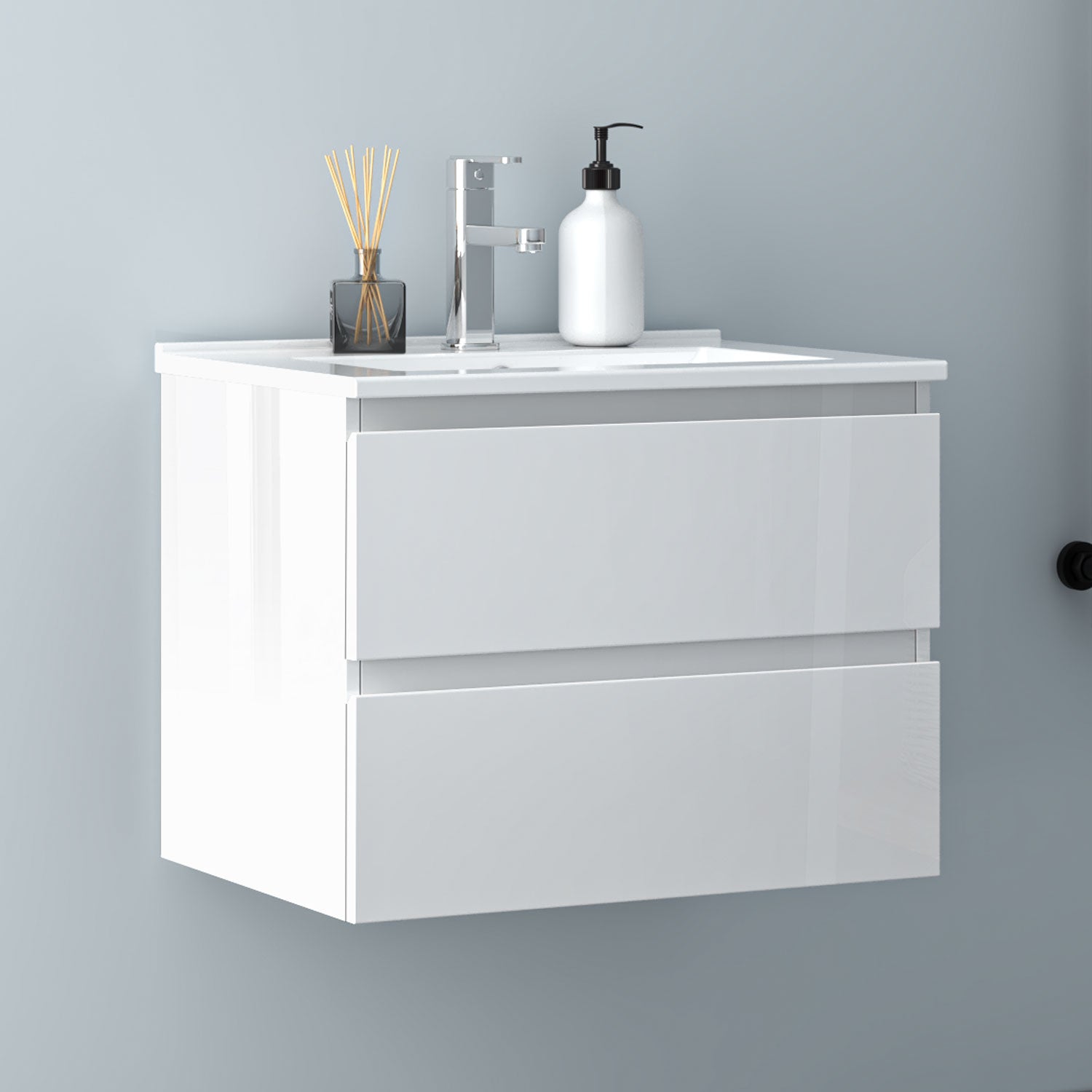Wall Hung Bathroom Vanity Unit with Basin Sink Cabinet Gloss White