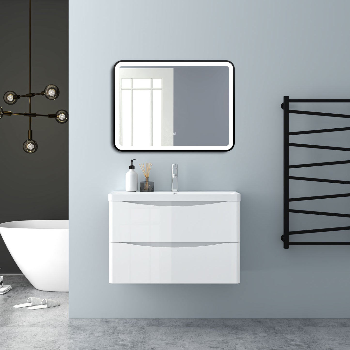 Wall Hung Bathroom Vanity Unit with Basin Sink Cabinet Gloss White