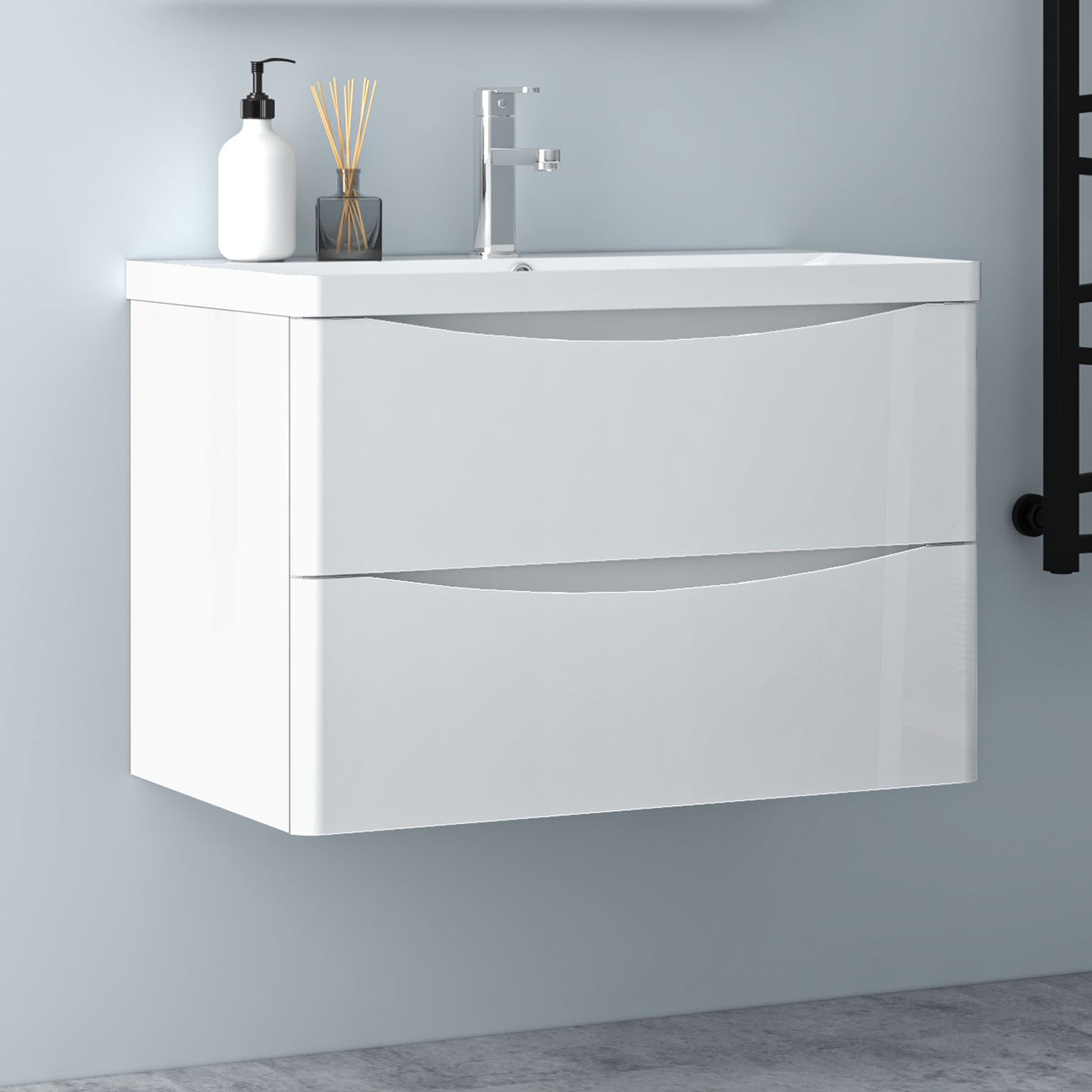 Wall Hung Bathroom Vanity Unit with Basin Sink Cabinet Gloss White