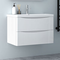 Wall Hung Bathroom Vanity Unit with Basin Sink Cabinet Gloss White