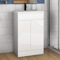 Freestanding 500/600mm Bathroom Vanity Unit with Ceramic/ Resin Basin Gloss White