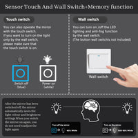 Aidal--Bathroom Mirror with LED, Dimmable illuminate, Anti-fog, Rectangle, IP44 Waterproof Dustproof, Explosion-proof, Wall mounted