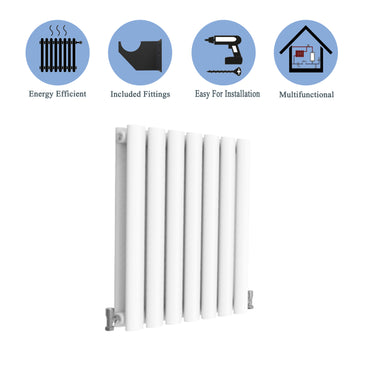 Aidal- Designer Horizontal 600x413mm Double White Oval Column Radiator