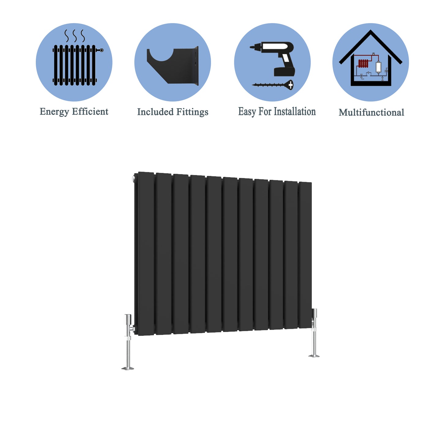 Aidal- Designer Horizontal 600x748mm Double Black Flat Panel Radiator