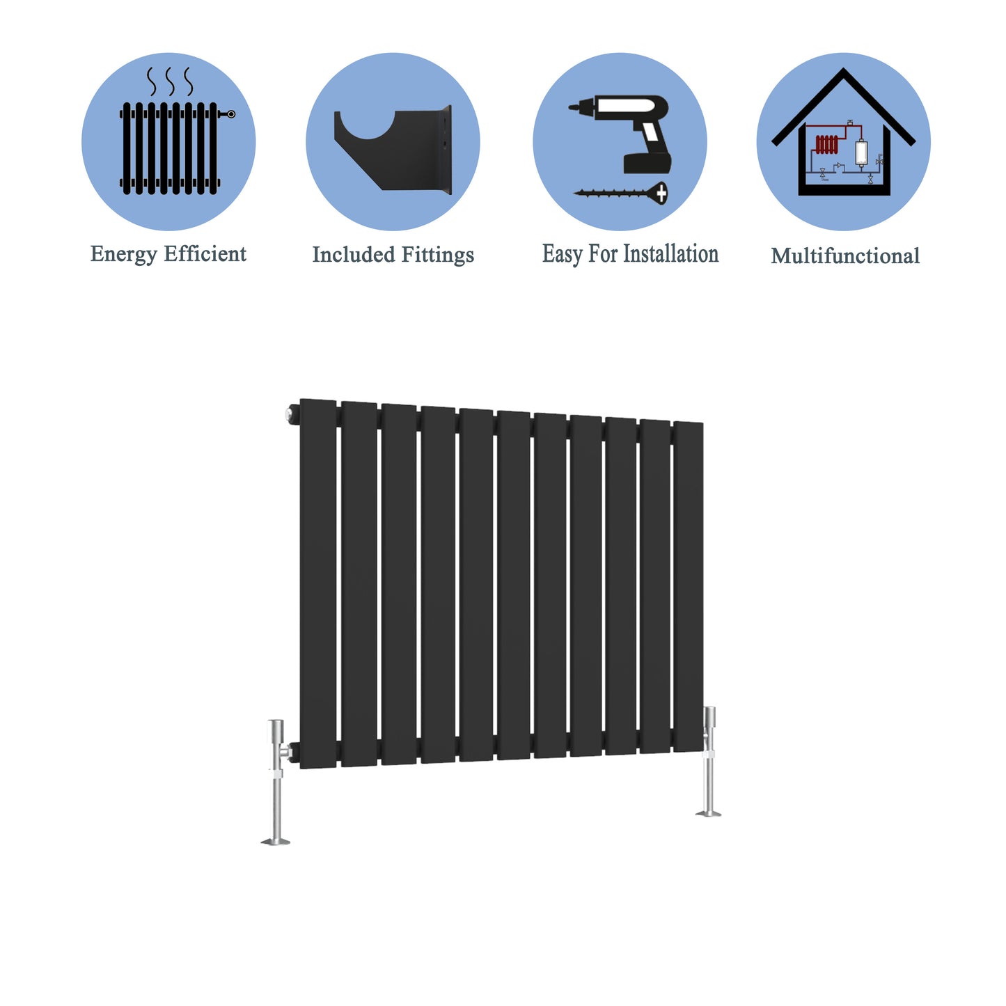 Aidal- Modern Horizontal 600x748mm Single Black Flat Panel Radiator