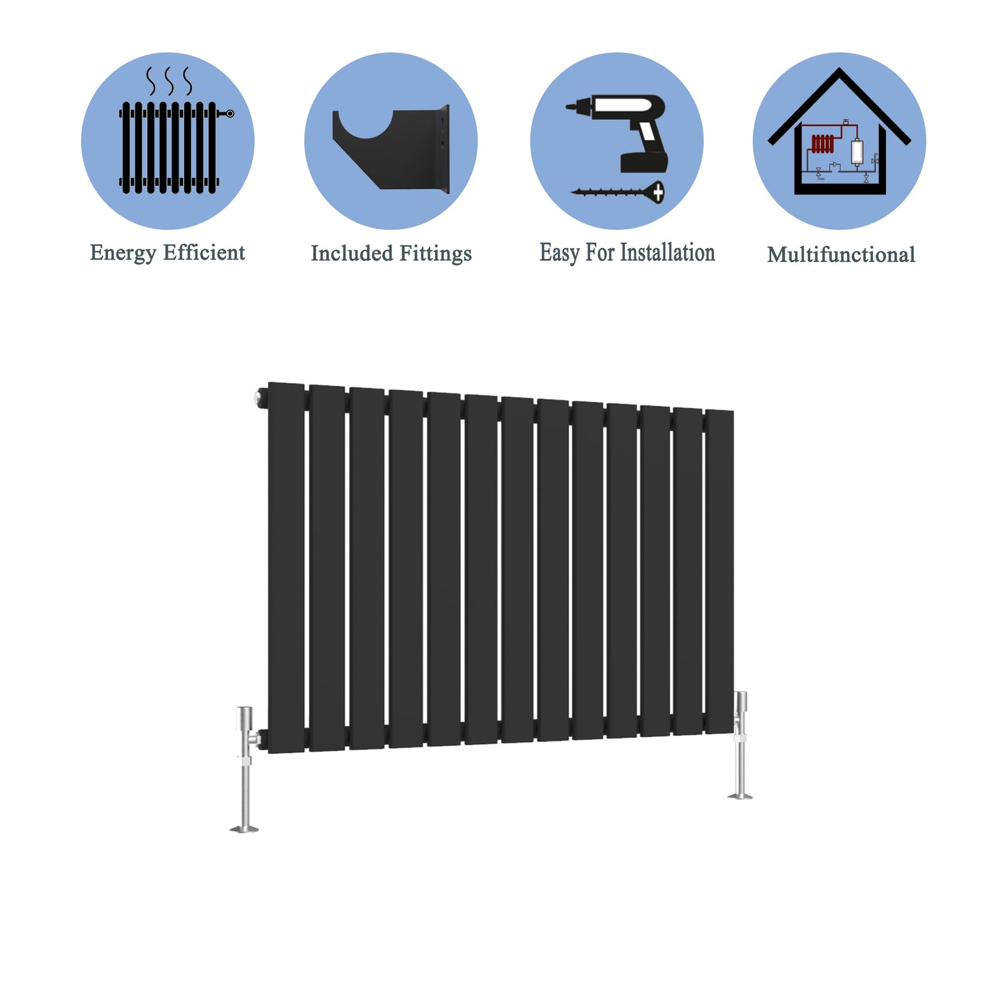 Aidal- Modern Horizontal 600x884mm Single Black Flat Panel Radiator