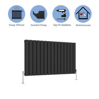 Aidal- Designer Horizontal 600x1020mm Double Black Flat Panel Radiator