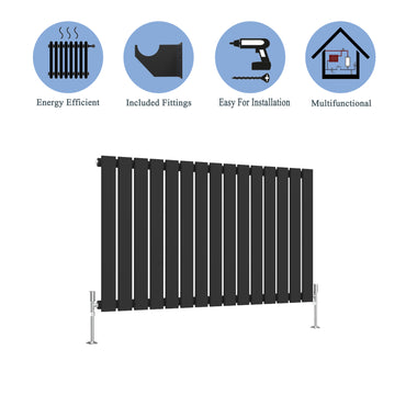 Aidal- Modern Horizontal 600x1020mm Single Black Flat Panel Radiator