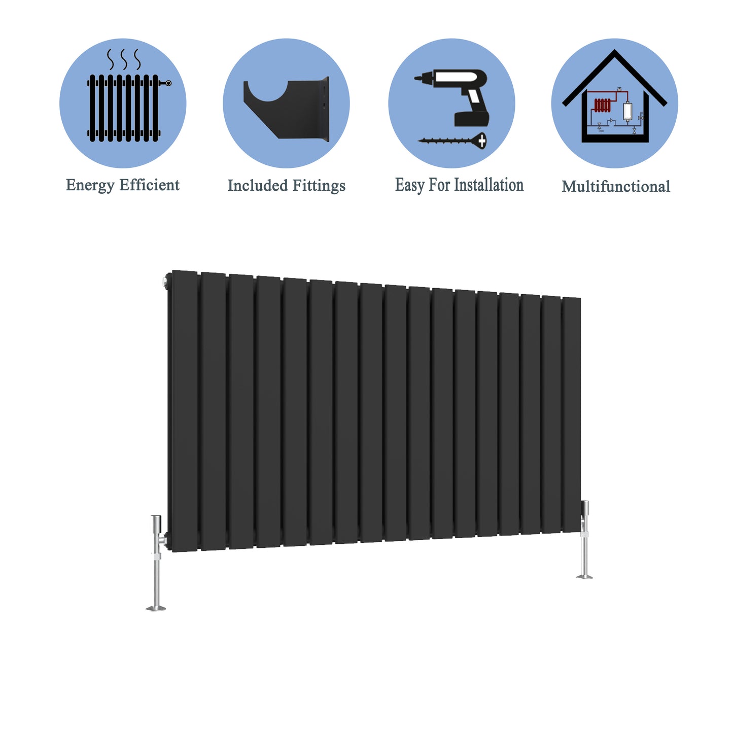 Aidal- Designer Horizontal 600x1156mm Double Black Flat Panel Radiator