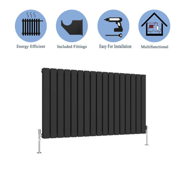 Aidal- Designer Horizontal 600x1156mm Double Black Flat Panel Radiator