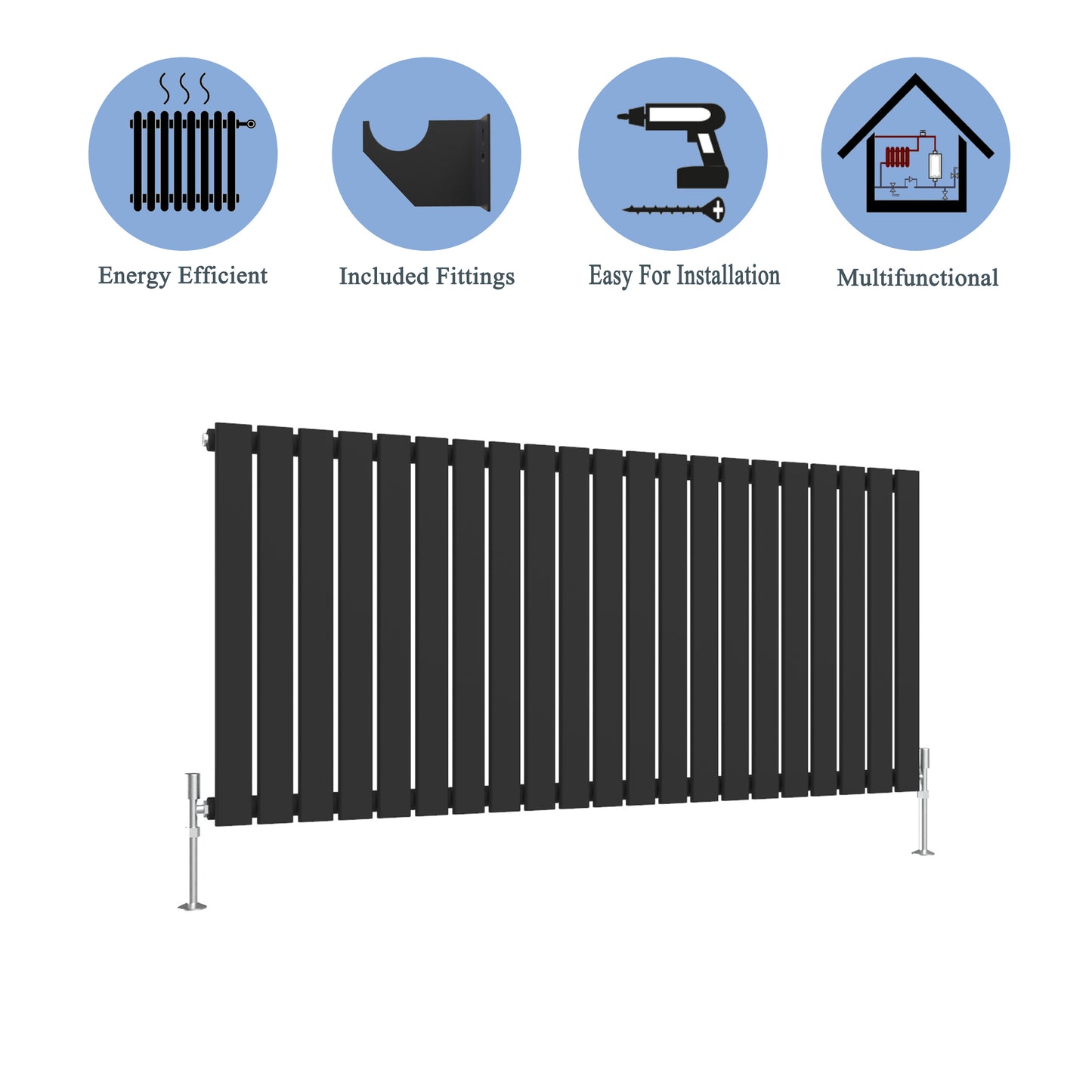 Aidal- Modern Horizontal 600x1428mm Single Black Flat Panel Radiator