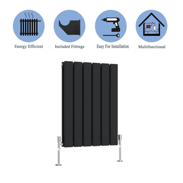 AICA - Modern Horizontal 600x408mm Double Black Flat Panel Radiator