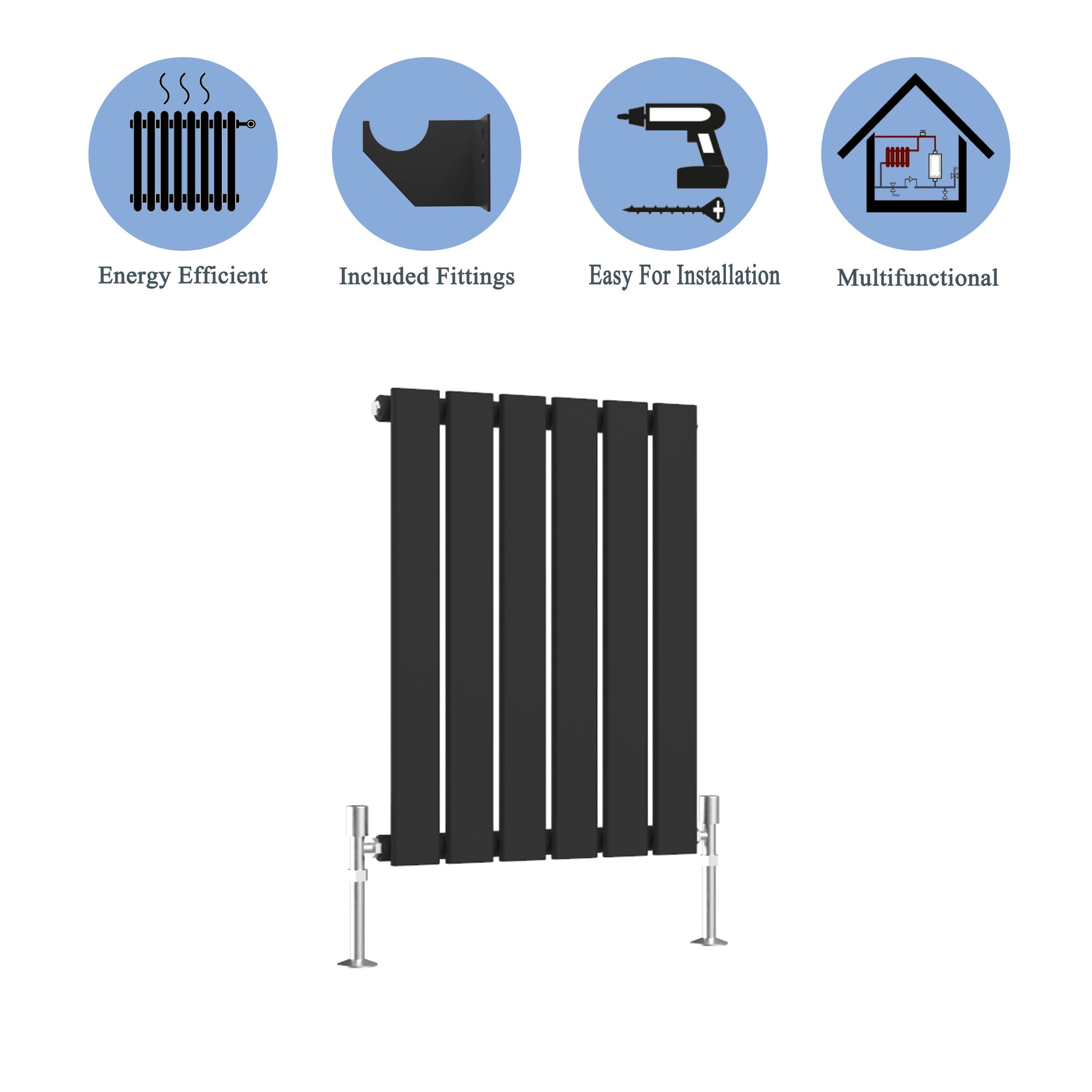 Aidal- Modern Horizontal 600x408mm Single Black Flat Panel Radiator