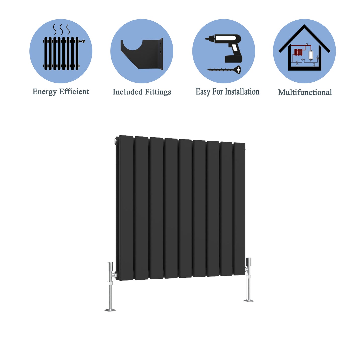 Aidal- Designer Horizontal 600x612mm Double Black Flat Panel Radiator