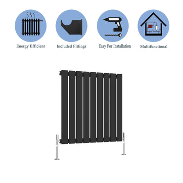 Aidal- Modern Horizontal 600x612mm Single Black Flat Panel Radiator