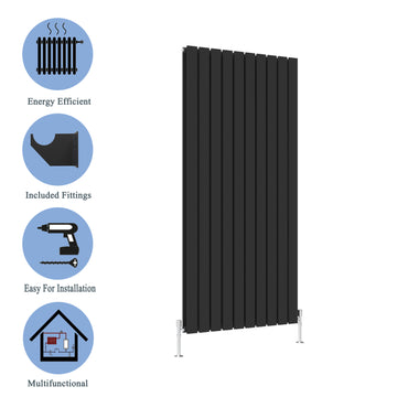 AICA - Modern Vertical 1600x680mm Double Black Flat Panel Radiator